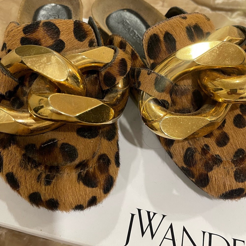 JW Anderson Leopard Mules with Gold Accent